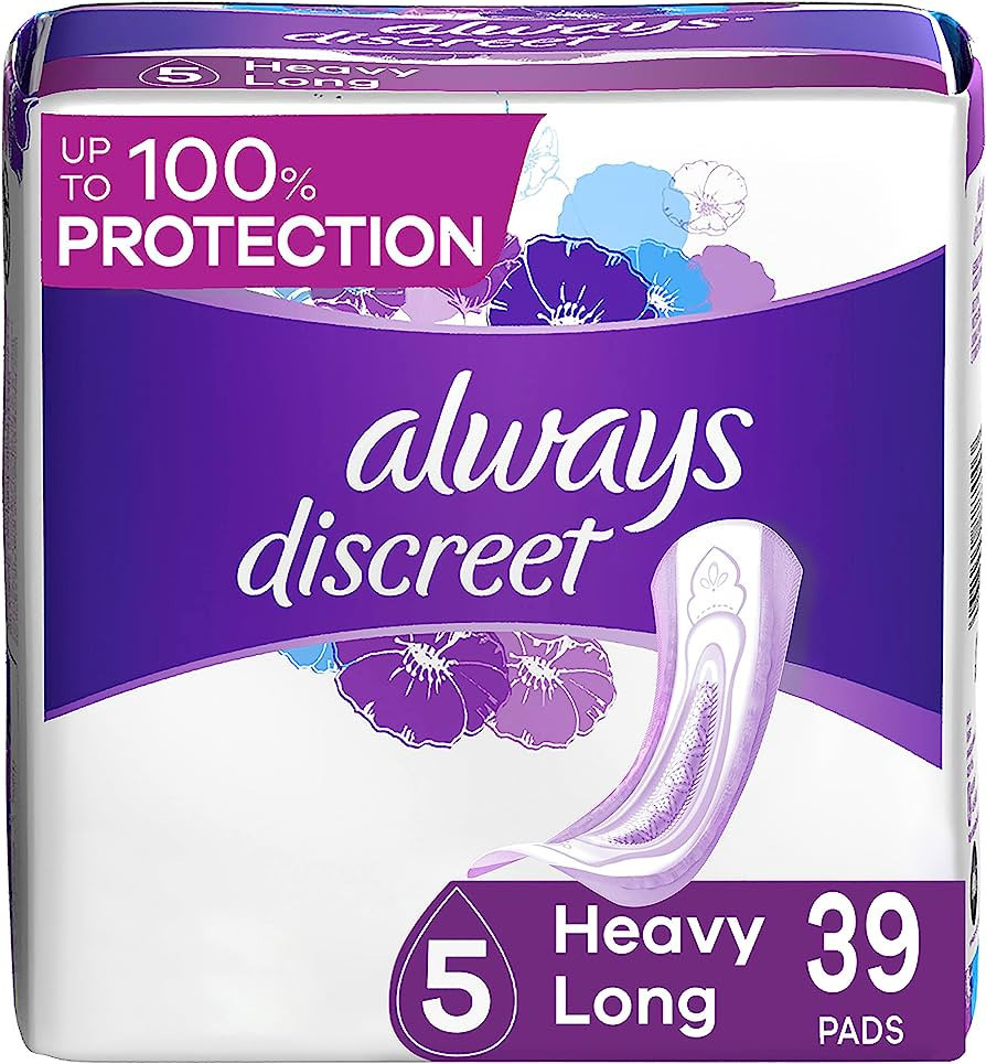 Always Discreet, Incontinence & Postpartum Pads For Women, Size 5, Heavy Absorbency, Long Length,... | Amazon (US)