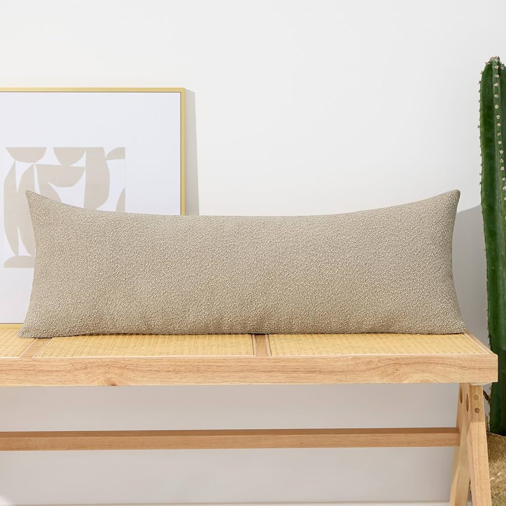 ORTIGIA Boucle 14x36 Long Lumbar Pillow Covers Textured Body Pillow Case Neutral Pillowcases Beige Cream Throw Pillows for Indoor Couch Sofa Bed Cushion Living Room Modern Cushion Cases (Cover Only) | Amazon (US)
