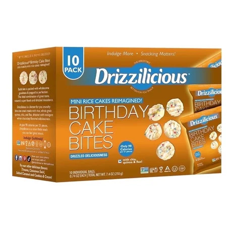 Drizzilicious Mini Rice Cakes, Birthday Cake Flavored Rice Cake Gluten Free Snacks, Rice Crisps 10-Pack | Walmart (US)
