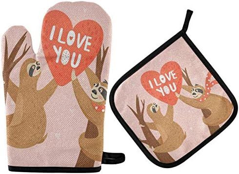 Valentine's Day Sloth Lover Oven Mitts & Pot Holders 2pcs Funny I Love You Kitchen Heat Resistant... | Amazon (US)