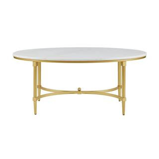 MADISON PARK Signature Bordeaux 40.5 in. White/Gold Oval Marble Coffee Table MPS120-0123 - The Ho... | The Home Depot