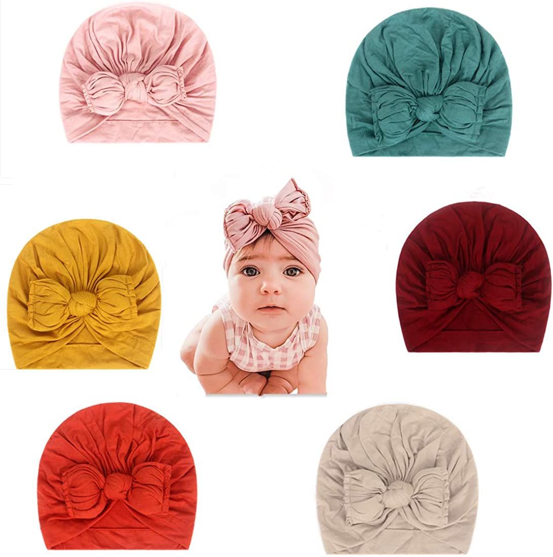 CANSHOW 6 Pcs Soft Cotton Baby Hats Caps Cute Sweet Cozy Baby Turban Bun Knot Baby Infant Beanies... | Amazon (US)
