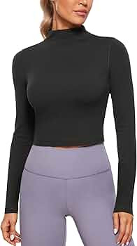 CRZ YOGA Womens Butterluxe Mock Turtleneck Long Sleeves Crop Tops Slim Fit Athletic Workout Casua... | Amazon (US)