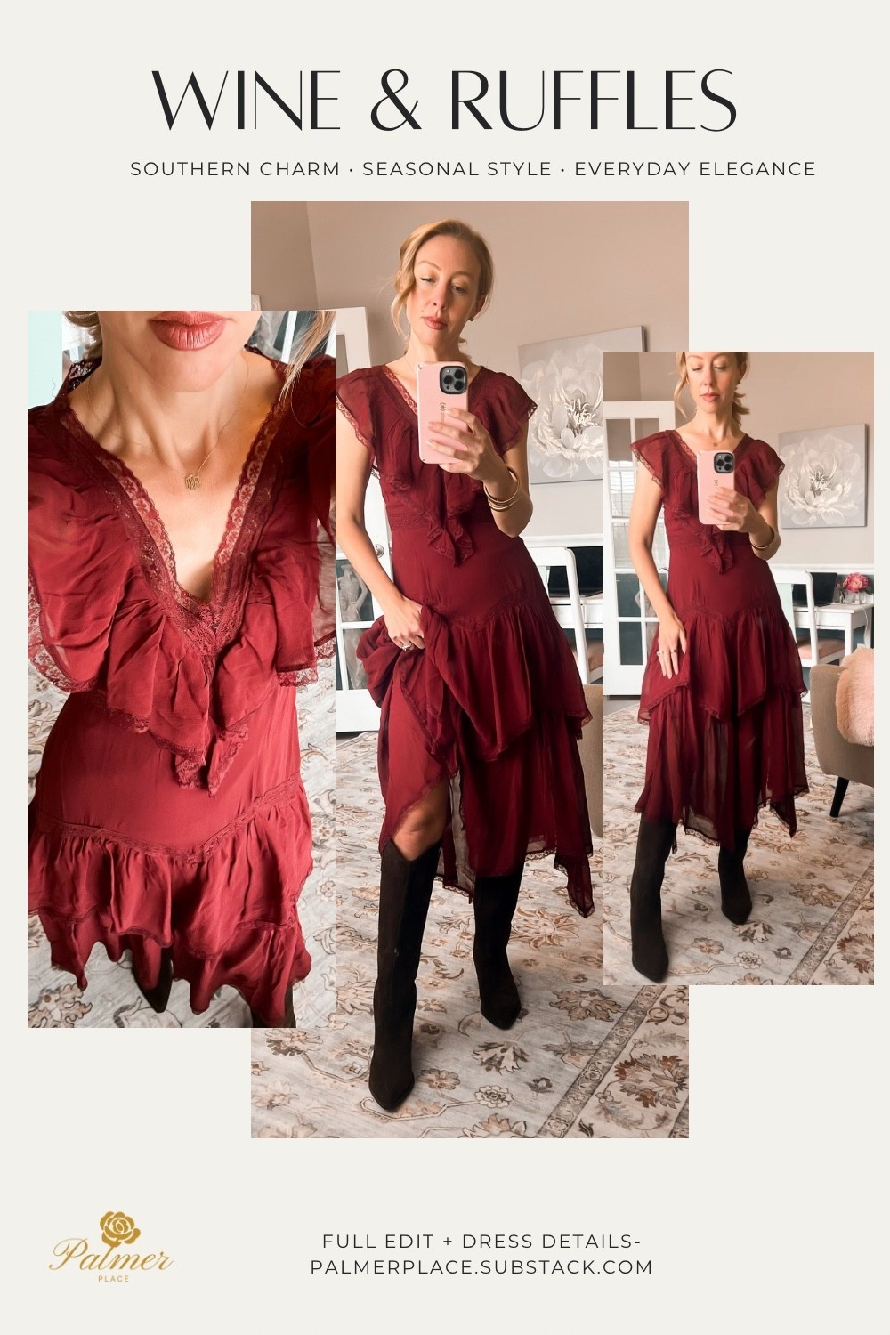 🍷✨ Wine & Ruffles ✨🍷
This romantic dress feels like it was made for Southern fall nights — and right now it’s on sale 🤎. Pair it with tall boots (like I styled here) or add a blazer + bow + heels for the holidays.
🛍️It’s on sale now and comes in three colors. 
#WineAndRuffles #RomanticStyle #SouthernChicStyle #FallDresses #LTKSale

Anthropologie dress | Fall Style | Fall dress| Thanksgiving dress| wedding guest dress| Anthropologie sale


#LTKFindsUnder100 #LTKSeasonal #LTKOver40