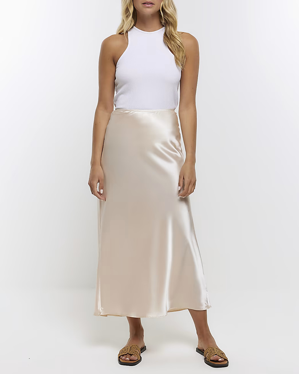 Cream satin maxi skirt | River Island (UK & IE)