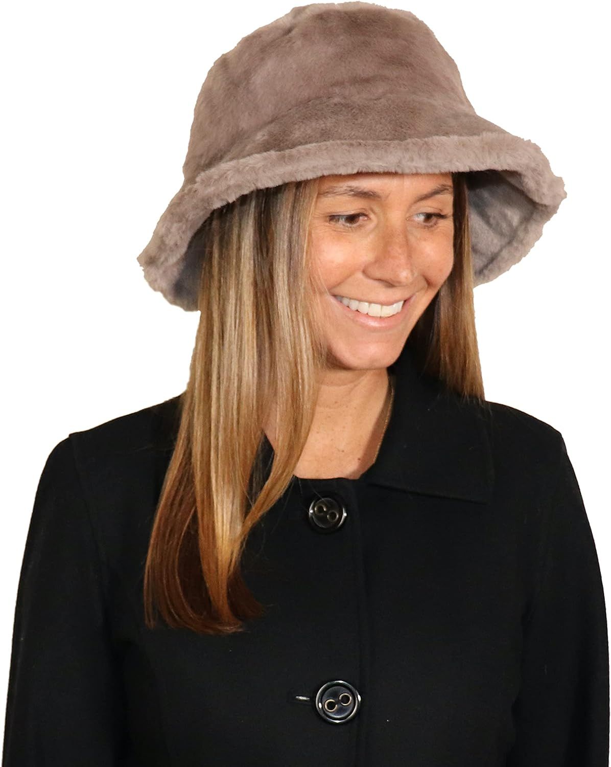 Sherpa Faux Fur Reversible Bucket Hat for Women - Furry Bucket Hat - Sherpa Bucket Hat for Winter | Amazon (US)