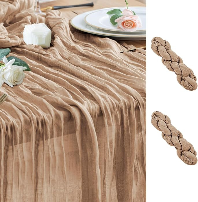 Wokceer Cheesecloth Table Runner 2Pack 10FT Nude Brown Boho Gauze Cheese Cloth Table Runner for P... | Amazon (US)