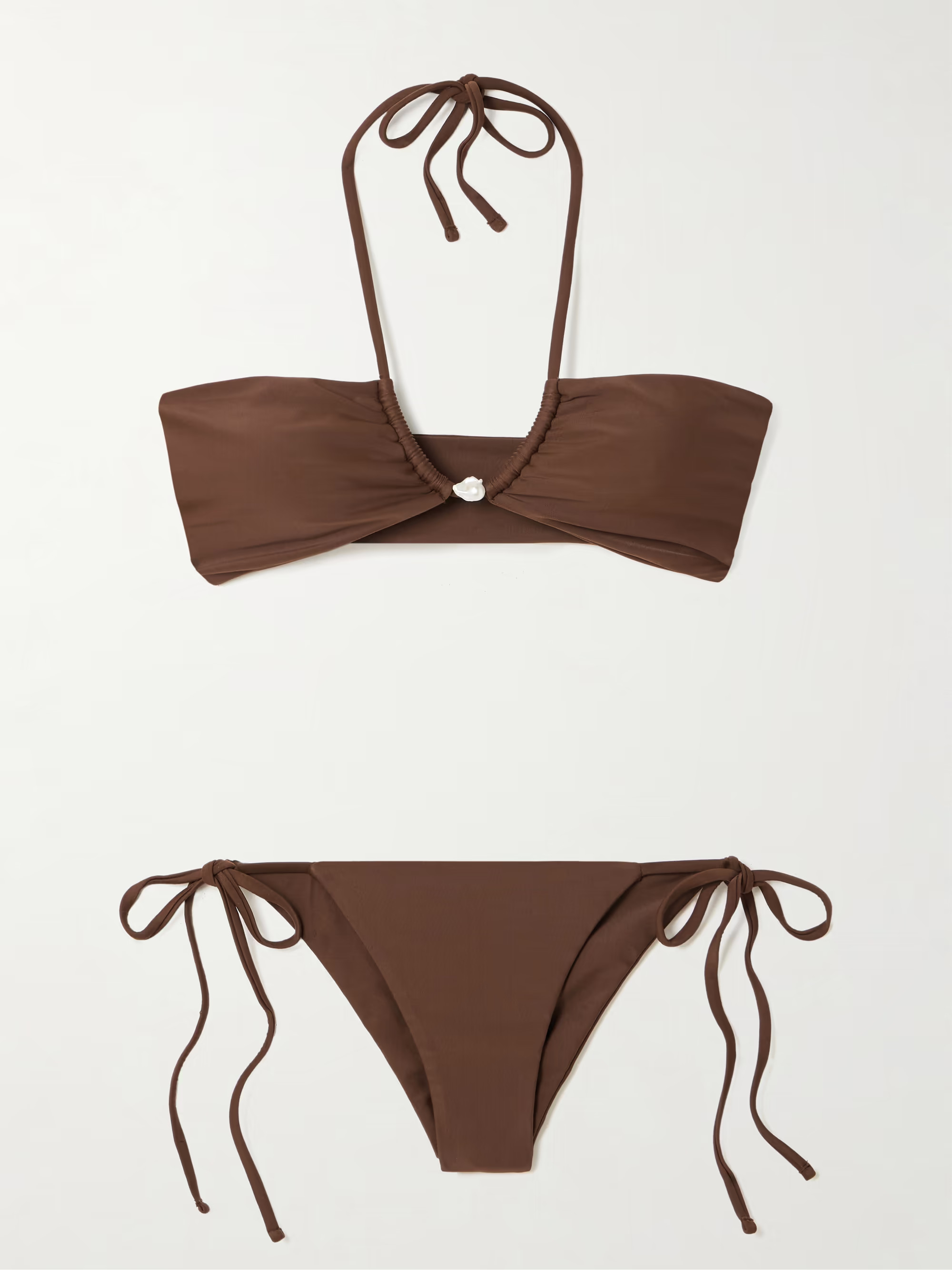 Bahia pearl-embellished stretch-ECONYL® halterneck bikini | NET-A-PORTER (US)