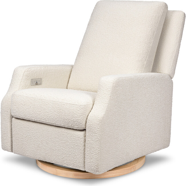 Namesake | Crewe Electronic Recliner & Swivel Glider, Ivory Boucle Light Wood (Cream) | Maisonette | Maisonette