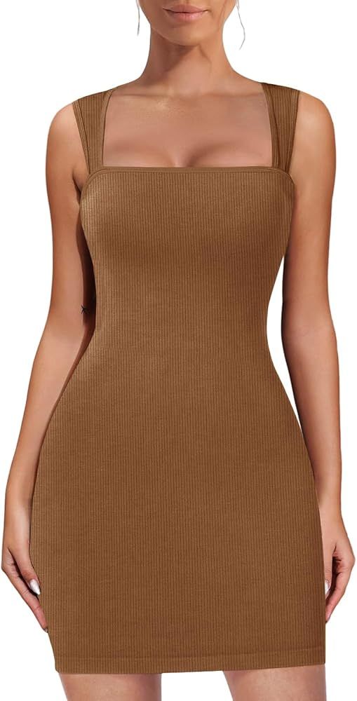 Women's Bodycon Dress Square Neck Sleeveless Tank Top Stretch Summer Mini Dresses（No Built in S... | Amazon (US)