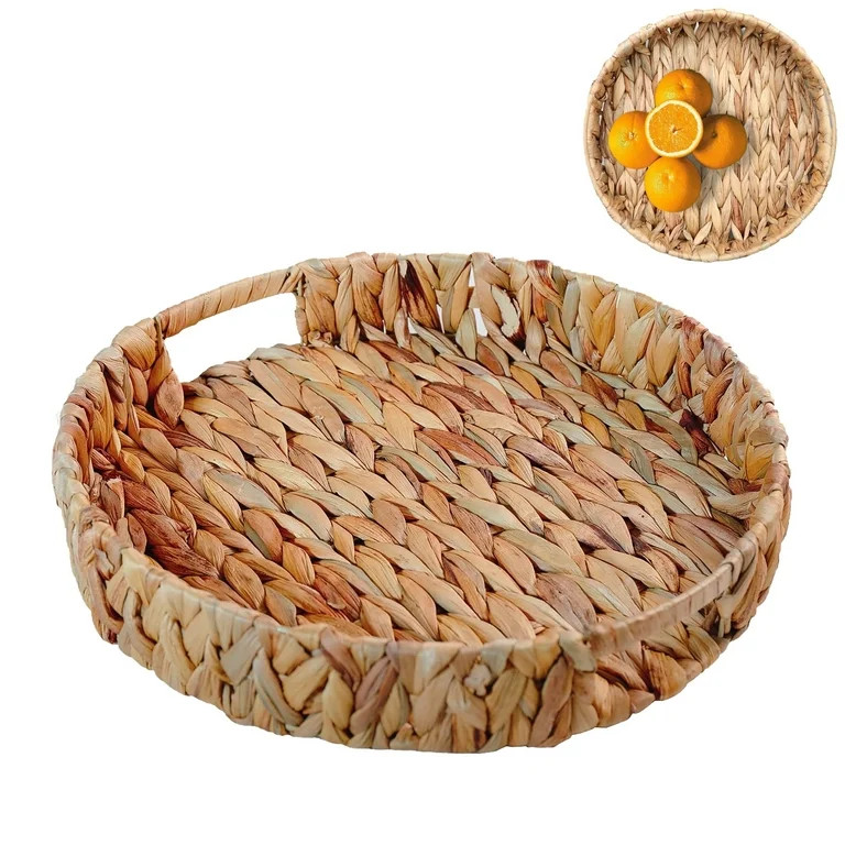 PandaTop Round Woven Serving Tray, 11x 2.4inch Decorative Display Tray Storage Platters with Hand... | Walmart (US)