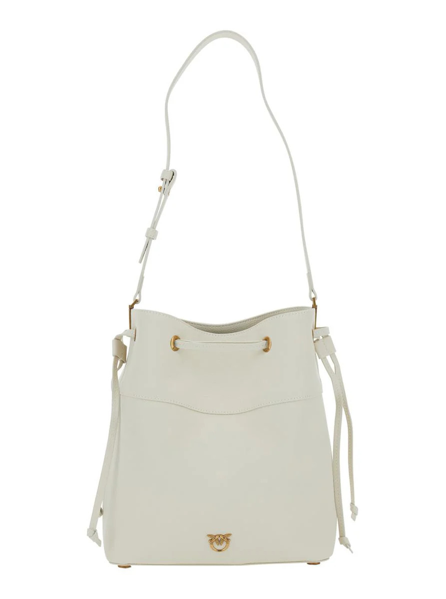 White Bucket Bag With Metallic Love Birds Logo On The Front In Hammered Leather Woman | Baltini