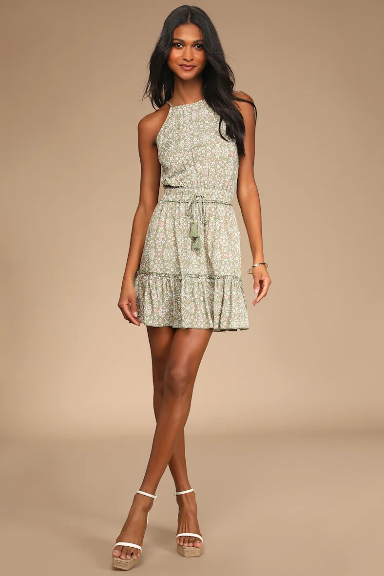 Lasting Summer Green Floral Print Ruffled Mini Dress | Lulus (US)