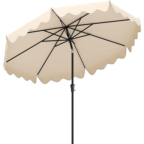 JONATHAN Y UMB1002H Tracy 9 ft. Classic MidCentury Scalloped Fringe Market Patio Umbrella with Au... | Amazon (US)