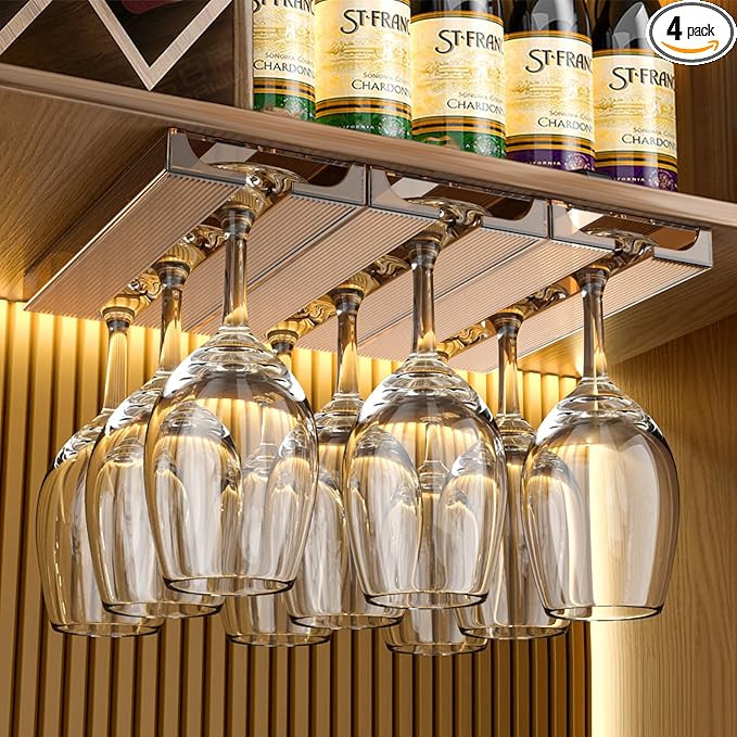 4 Pcs Wine Glass Holder Under Cabinet,Plastic Stemware Rack Punch-free Hanger Under Counter for B... | Amazon (US)