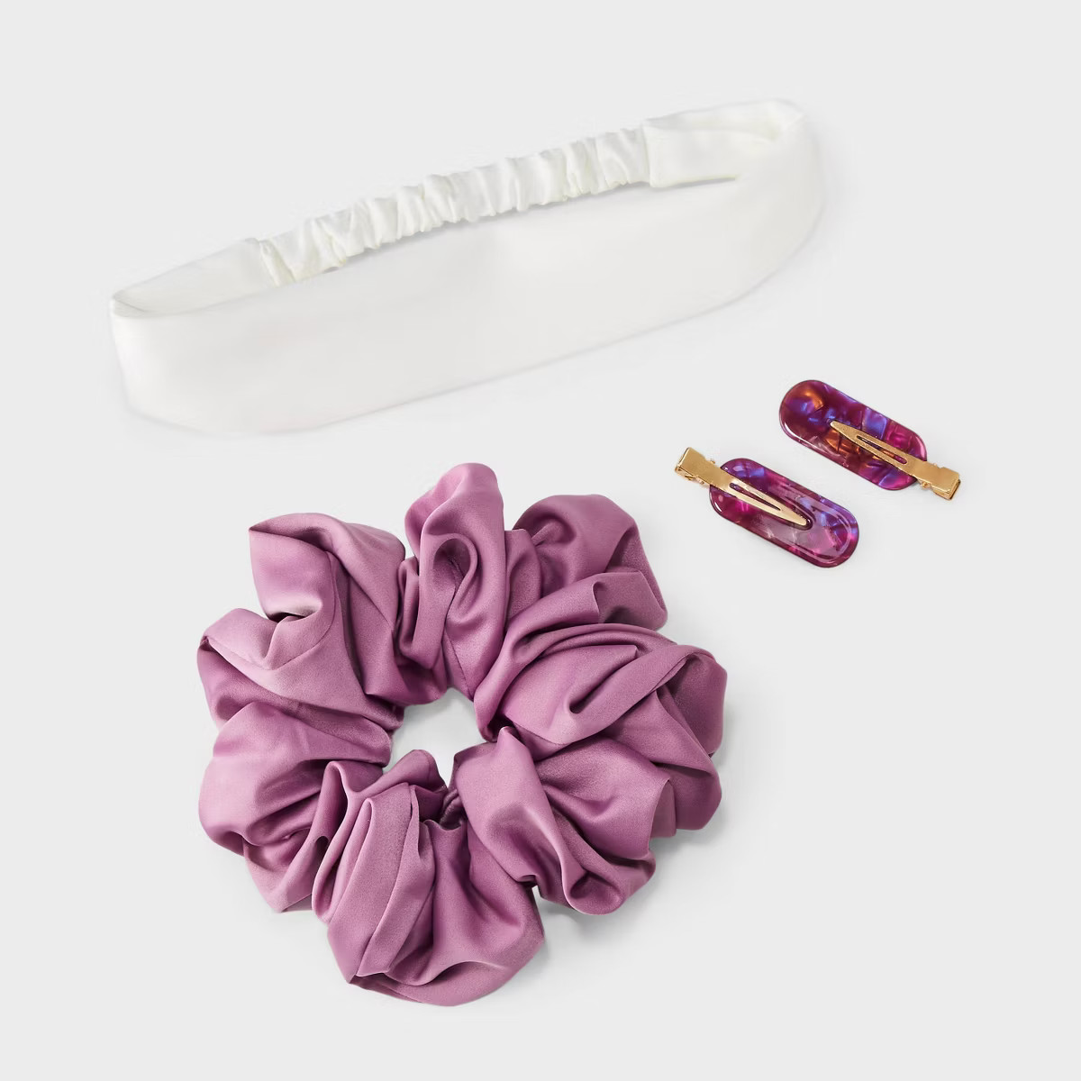 Satin Headwrap Hair Twister and Clip Set 4pc - A New Day™ White/Pink | Target