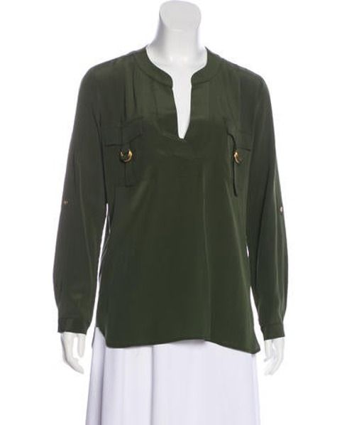 Diane von Furstenberg Silk Danielle Blouse Olive | The RealReal