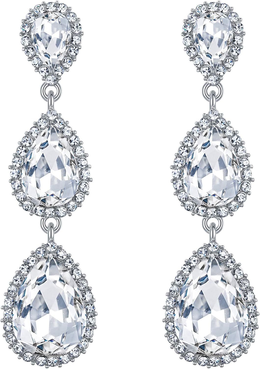 Amazon.com: EleQueen Women's Gold-tone Austrian Crystal Teardrop Pear Shape 2.5 Inch Long Dangle ... | Amazon (US)