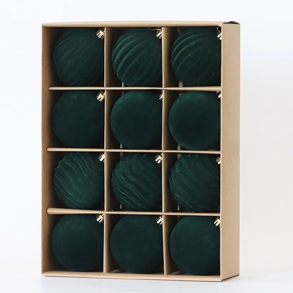 Senjie 3.15inch Christmas Tree Ornaments Velvet Balls,12PCS Flocked Decoration Balls Ornaments Se... | Amazon (US)