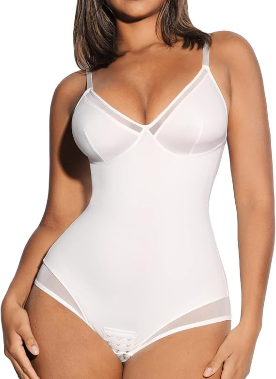 FeelinGirl Shapewear Bodysuit for Women Tummy Control Mesh Slim Body Suits Deep V Neck Thong Body... | Amazon (US)