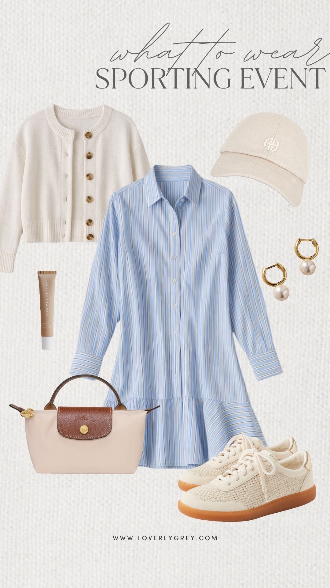 Loverly Grey, what to wear to a sporting event. Quince has some great pieces for the occasion like the button down dress paired with the cardigan! I’d add a hat, pair of sneakers, and Longchamp bag to complete the look! Loverly Grey, what to wear, sporting event 

#LTKSeasonal #LTKootd #LTKgrwm
