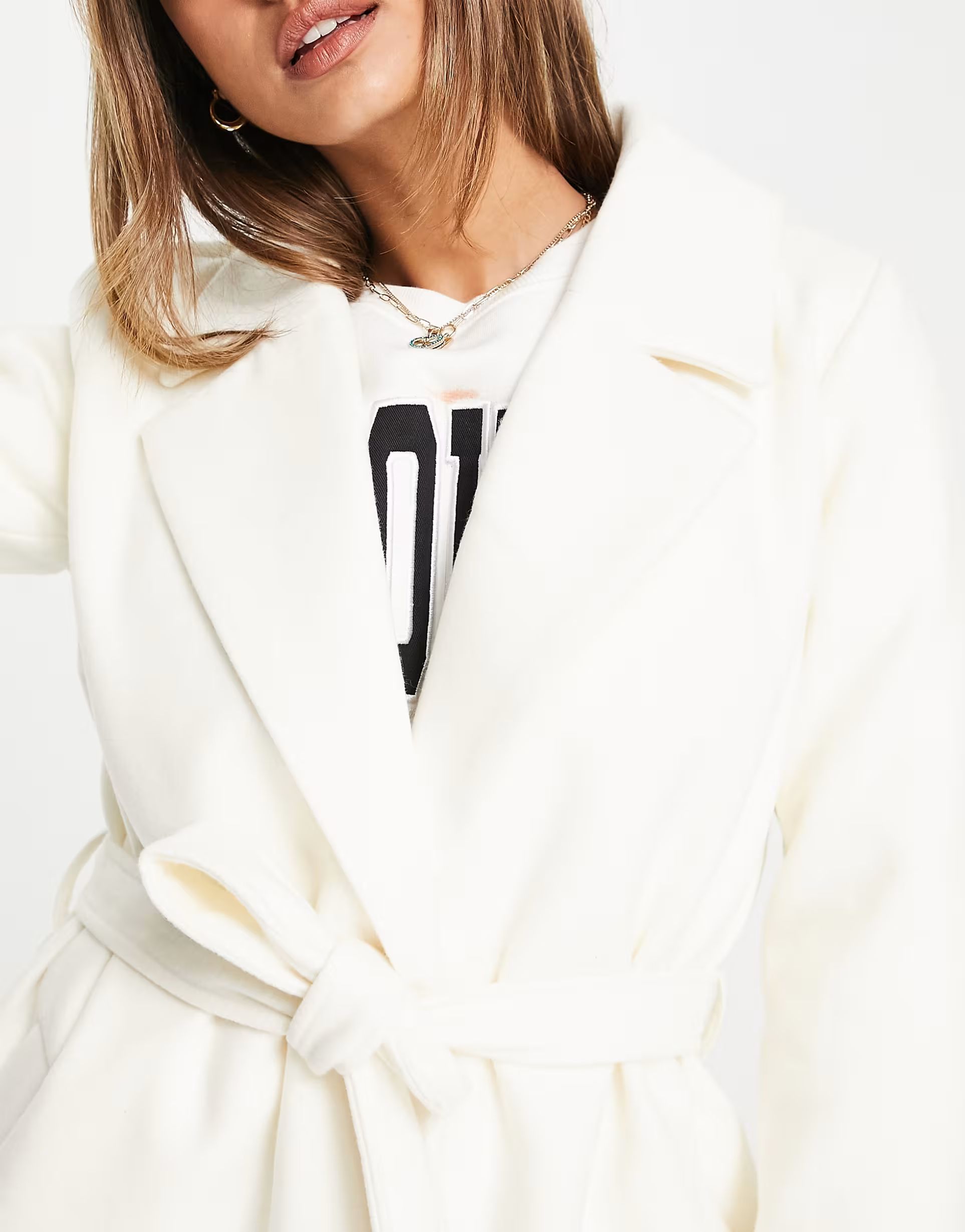 JDY exclusive longline tailored belted coat in cream | ASOS (Global)