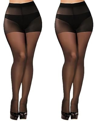 20D 2 Pairs Black Sheer Tights for Women- Comfortable Ultra-Thin High-Waisted Pantyhose with Rein... | Amazon (US)