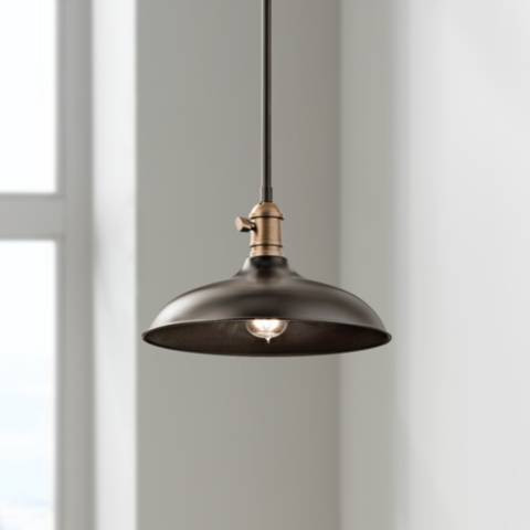 Kichler Cobson 12" Wide Bronze Rustic Industrial Dome Pendant Light - #8W490 | Lamps Plus | Lamps Plus