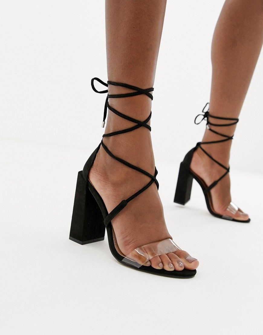 ASOS DESIGN Hadley barely there Block Heeled Sandals-Black | ASOS (Global)