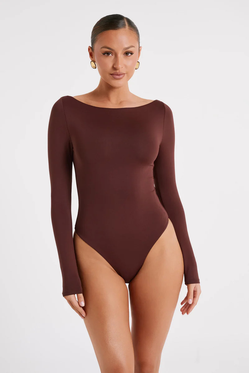 Cate Boatneck Long Sleeve Bodysuit - Chocolate | Meshki (APAC)