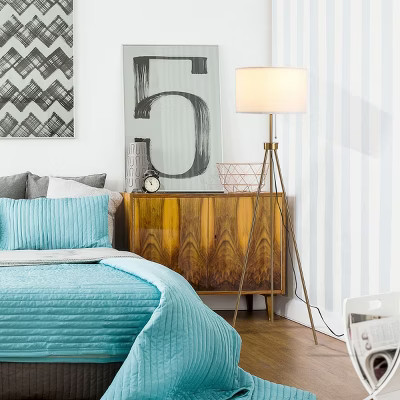 59.75"Gold Floor Lamps For Living Room Steel Tripod Floor Lamp Floor Lamps With White Fabric Shade 14.5 Mid-Century Modern-The Pop Home | Target