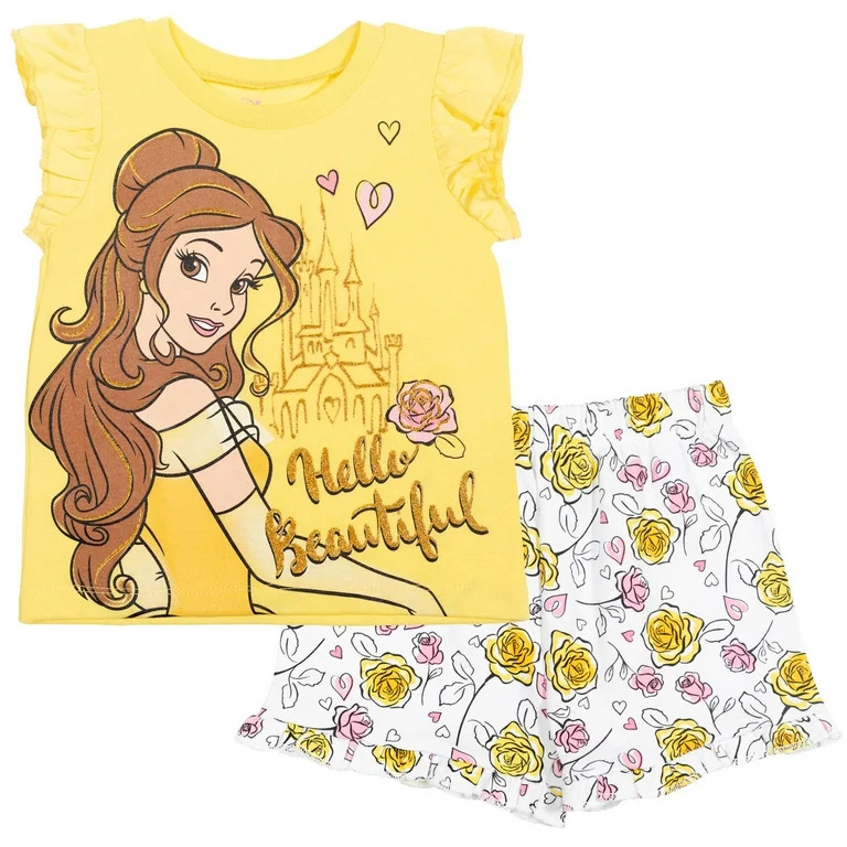 Disney Princess Belle Little Girls T-Shirt and French Terry Shorts Outfit Set Infant to Big Kid | Walmart (US)