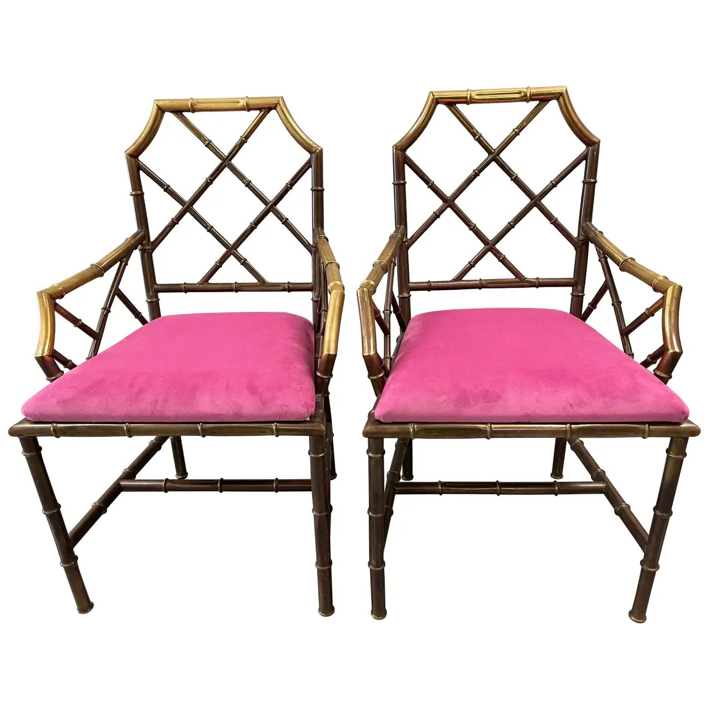 Pair of 1970s Brass Chinoiserie Faux Bamboo Armchairs | 1stDibs