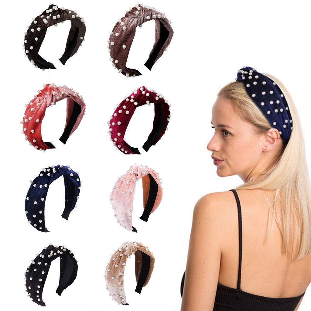 Headbands for Women Pearl Headbands - 1PCS Twisted Faux Pearl Velvet Headband Elegant Bling Hair ... | Amazon (US)