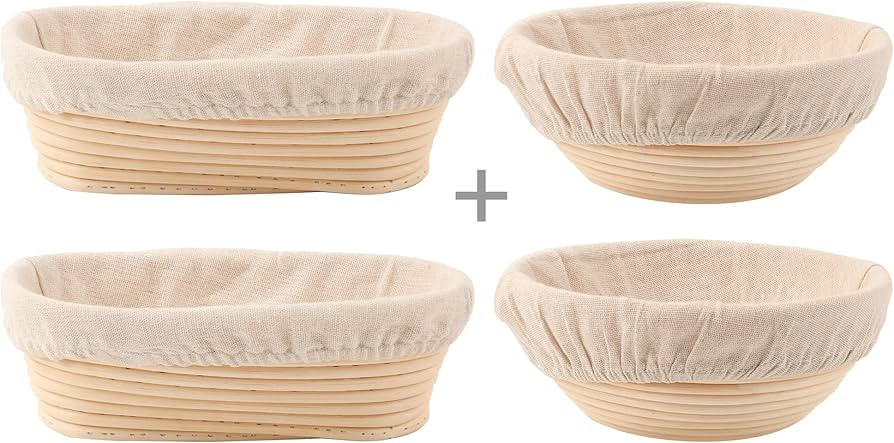 Bread Proofing Baskets Set of 2 10 inch Oval Shaped Dough Proofing Bowls w/Liners and Set of 2 8.... | Amazon (US)