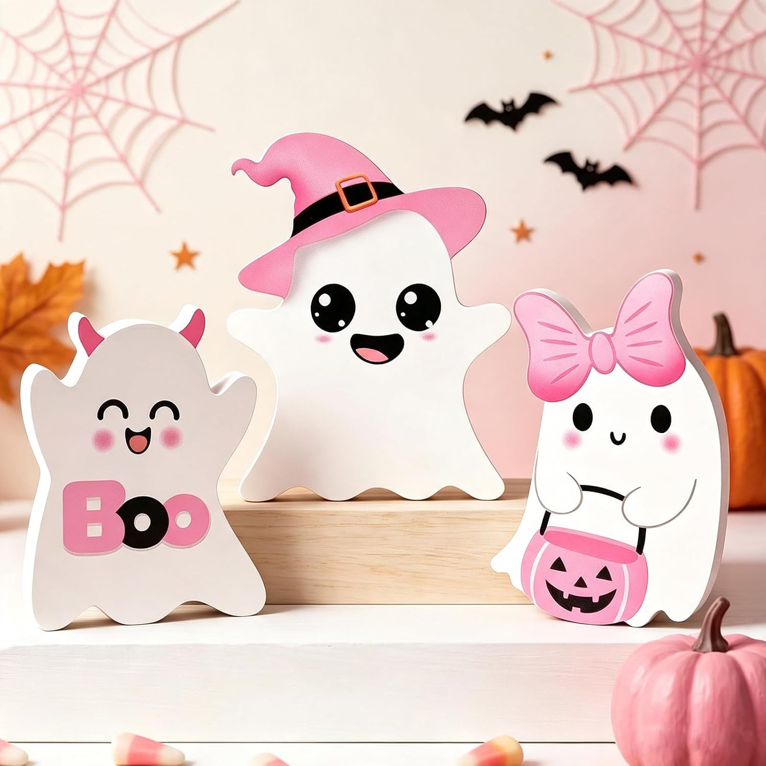 3 Pcs Pink Halloween Table Decor, Cute Ghosts Tiered Tray Decor | Amazon (US)