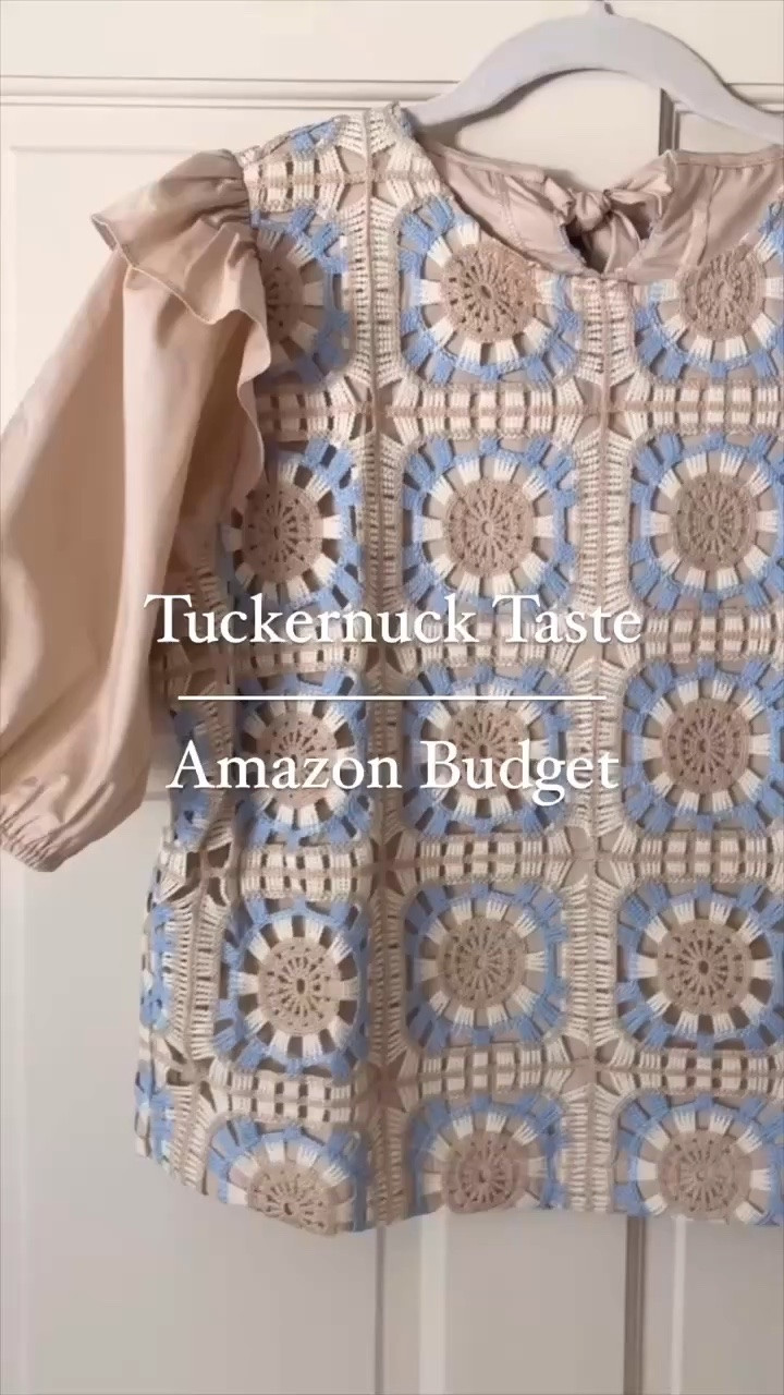 ✨Heres a cute Amazon find for you! ✨
TUCKERNUCK TASTE ==> 
AMAZON BUDGET 

💙 pretty crochet blouse 
💙 love the ruffle sleeve detail
💙 neutral colors perfect for early fall 
💙 great back bow detail
💙 under $20