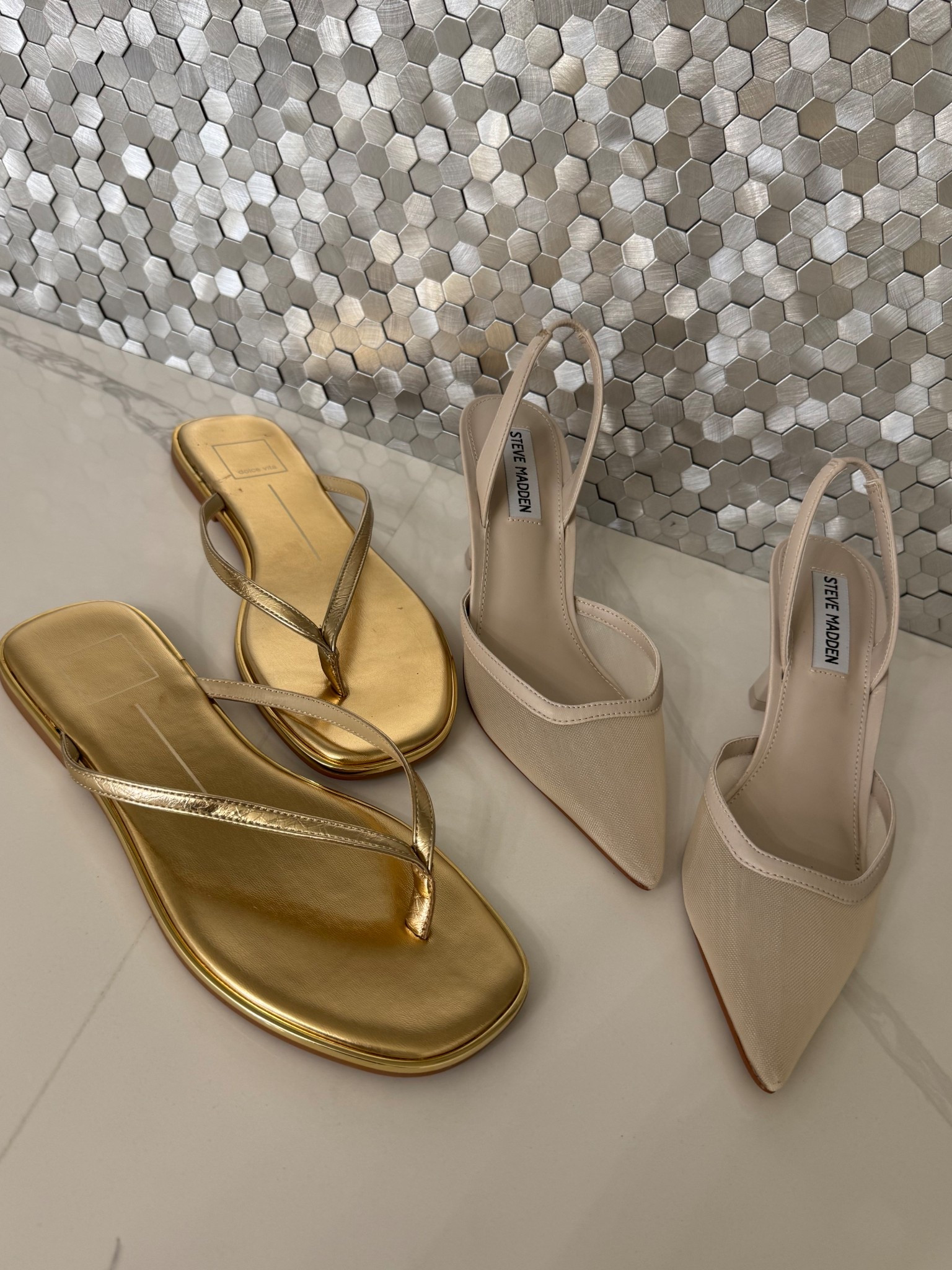 Two spring shoe must-haves—both under $100—from one of my favorite places to score fabulous shoes: @dsw! First up: the gorgeous Dolce Vita metallic gold flat flip flops. They’re the perfect everyday sandal and literally go with everything in your spring and summer wardrobe. Second: these chic Steve Madden mesh slingback heels in the prettiest neutral shade (they also come in four colors!). They’re feminine, elegant, and perfect for dressing up denim or wearing out at night. Both are stylish, versatile, and such great finds for under $100. SALE ALERT- 25% OFF SELECT STYLES! #ad #mydsw 

  

#LTKootd #LTKdayinmylife #LTKSaleAlert #LTKootd #LTKOver40 #LTKSaleAlert