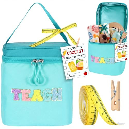 Summer Teacher Appreciation Gifts Teach Chenille Letter Cooler Bag with Ribbon Thank You Tag Wooden Clamp Cooler Bag for End of Year Graduation Retirement Summer Teacher Gifts from Student(Green) | Amazon (US)