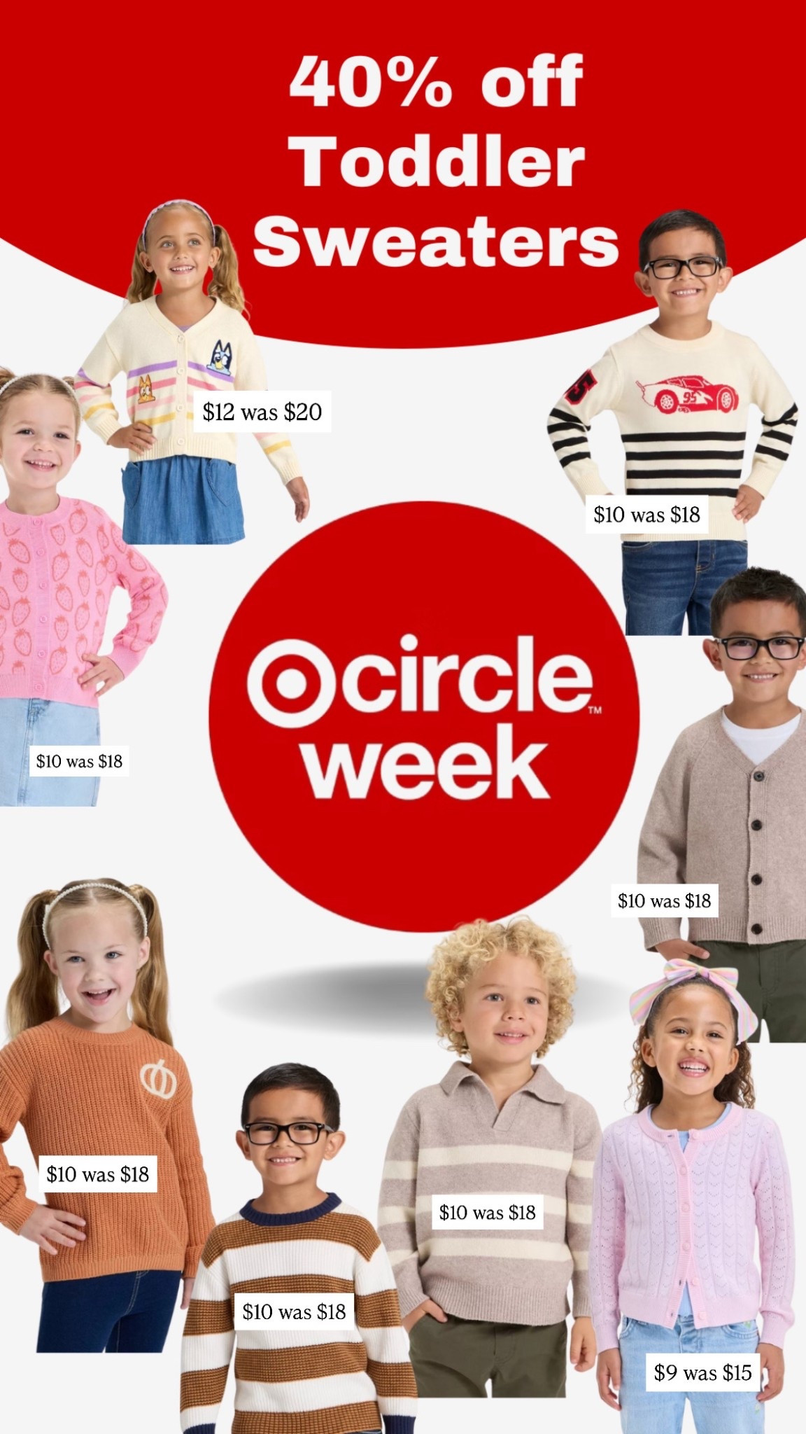 40% off toddler sweaters Target Circle Week. Today only! 

#LTKFindsUnder50 #LTKSaleAlert #LTKKids