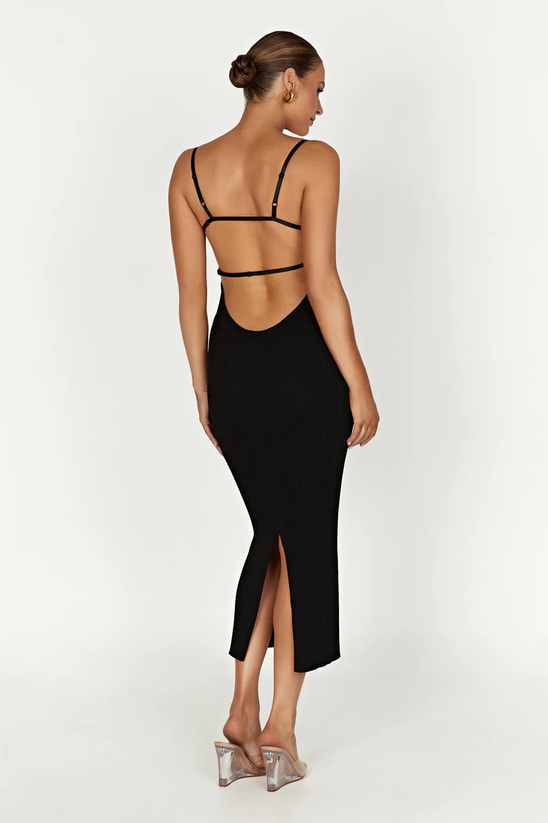 Avalon Backless Knit Midi Dress - Black | MESHKI US