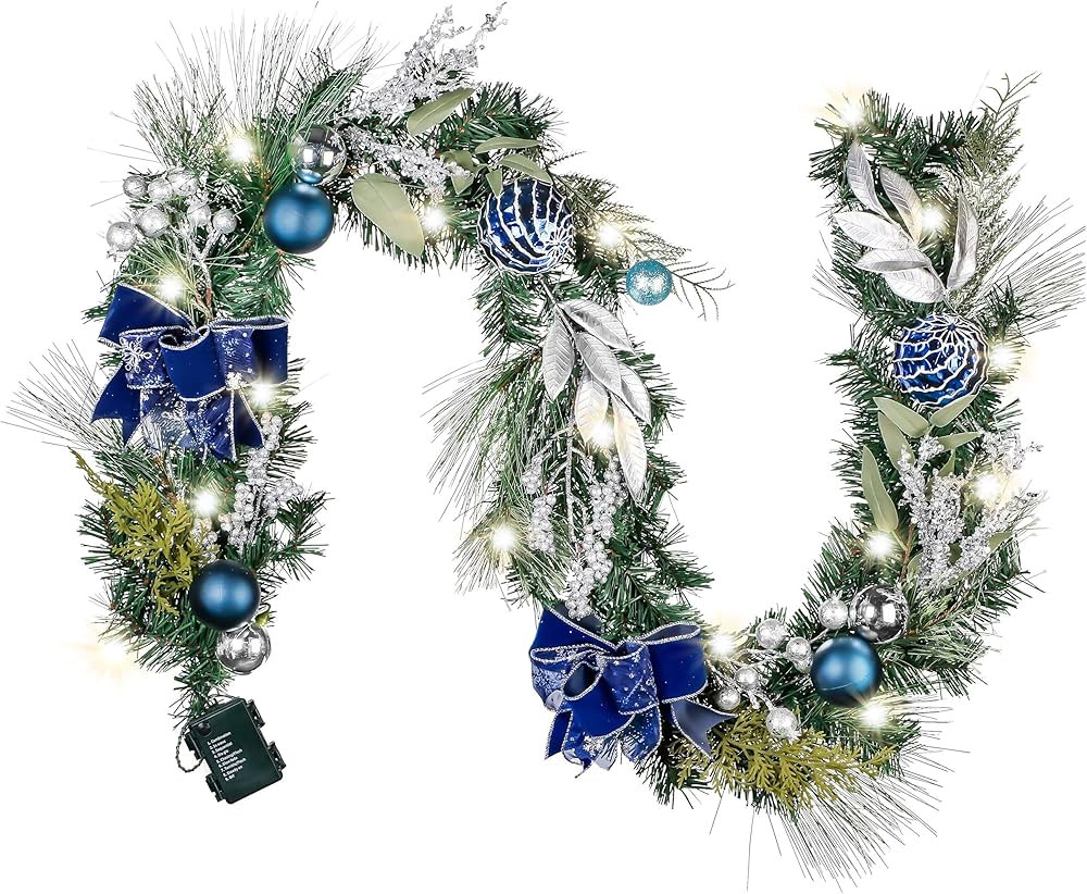 Valery Madelyn 6 feet Pre-Lit Christmas Garland with Lights for Mantle, Lighted Battery Operated ... | Amazon (US)
