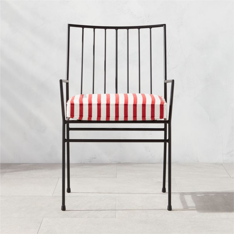 Pavilion Black Outdoor Patio Dining Armchair with Striped Sunbrella Cushion Model 6470 | CB2 | CB2