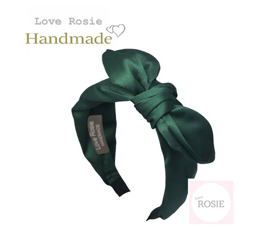 GREEN SATIN BOW Headband, Womens Teen Emerald Hairband Headbands Hair Bows Accessory Handmade Acc... | Etsy (US)