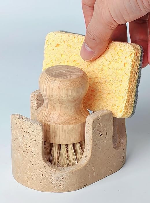 2 in 1 Travertine Sponge Holder, 2 Slot Natural Stone Sink Organizer with Raised Edge to Catch Dr... | Amazon (US)