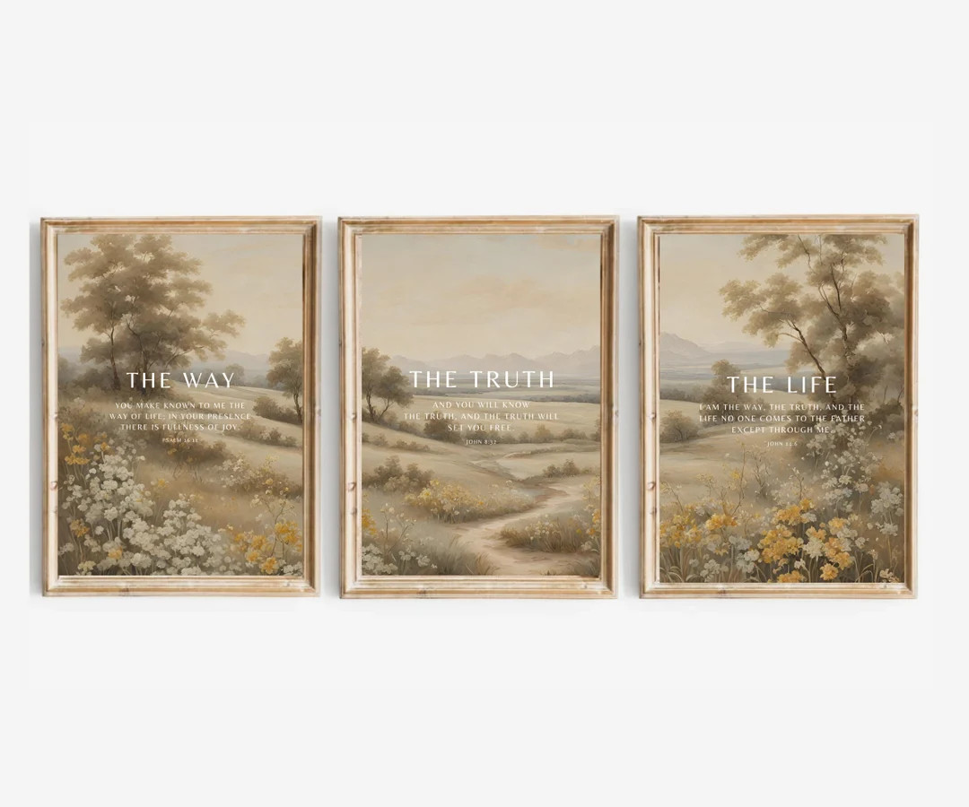 Set of 3 Christian Wall Art, the Way, the Truth, the Life, Bible Verse Wall Print, Christian Wall... | Etsy (US)