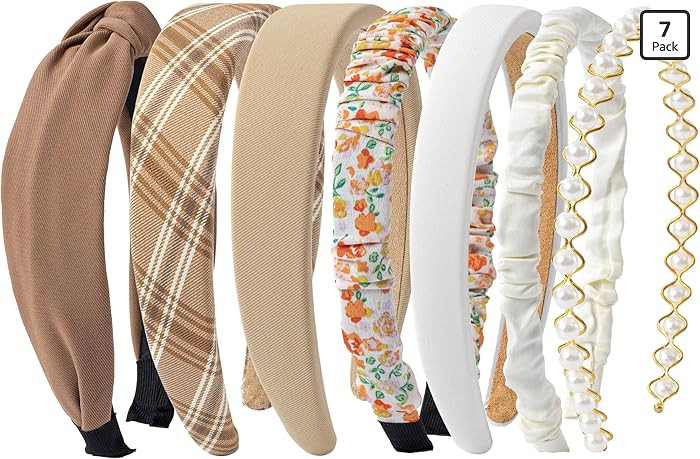 Sunolga 7 Pack Brown Headbands for Women Girls Non Slip Floral Padded Hairbands Cute Pearl Head b... | Amazon (US)