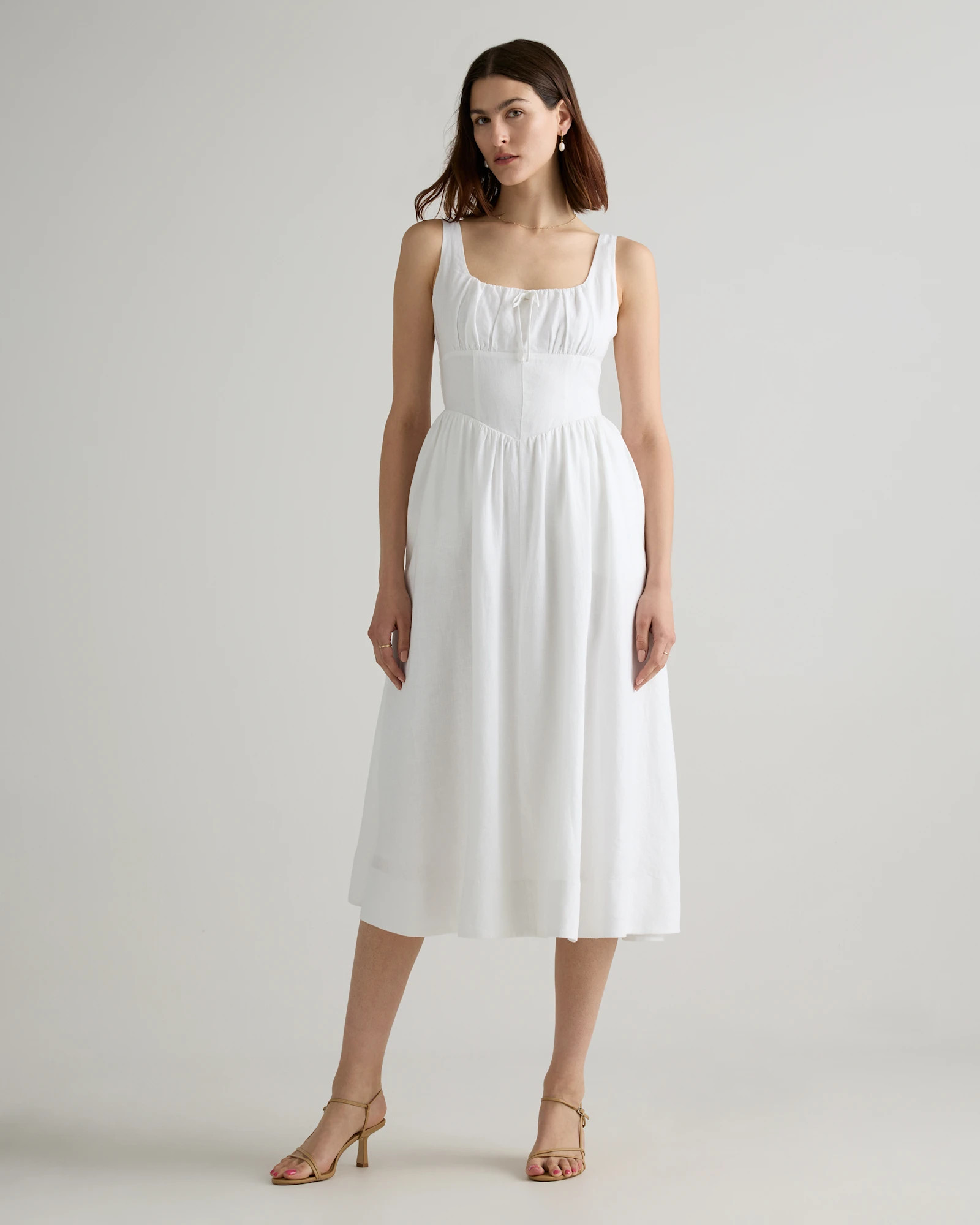 100% European Linen Corset Midi Dress in White | Quince