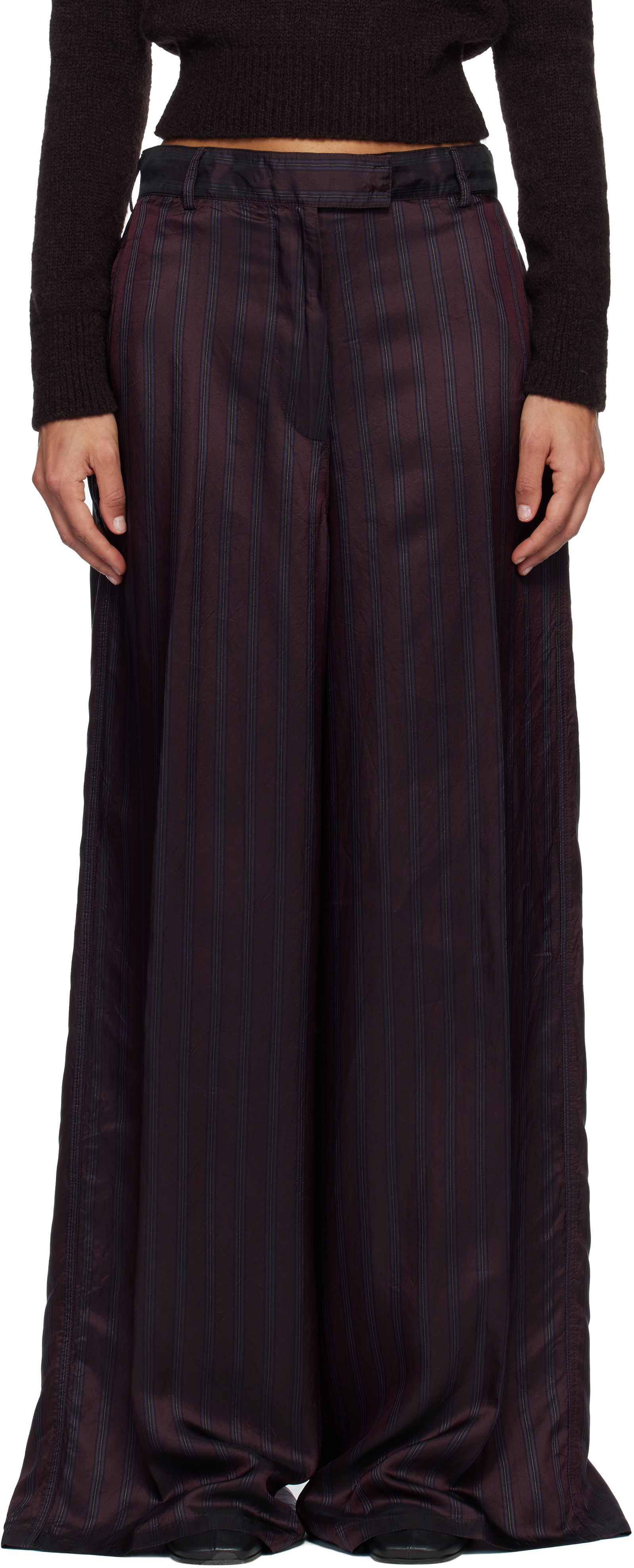 Dries Van Noten Burgundy Wide Leg Trousers | SSENSE