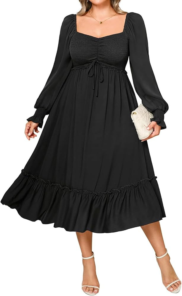 Pinup Fashion Women Plus Size Casual Puff Sleeve Sweetheart Neckline Smocked Short Summer Babydol... | Amazon (US)